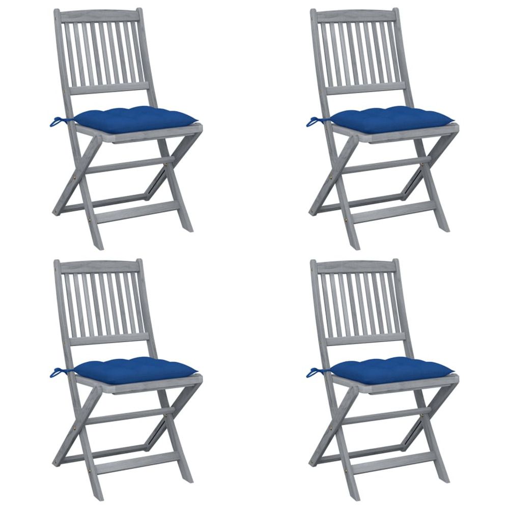 Chaises pliantes 4 pièces avec coussins en bois d'acacia massif