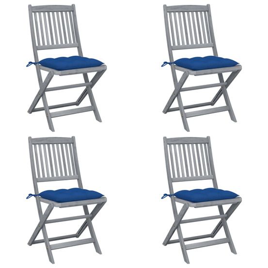 Chaises pliantes 4 pièces avec coussins en bois d'acacia massif