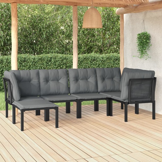 Salon de jardin 6 pcs noir et gris résine tressée