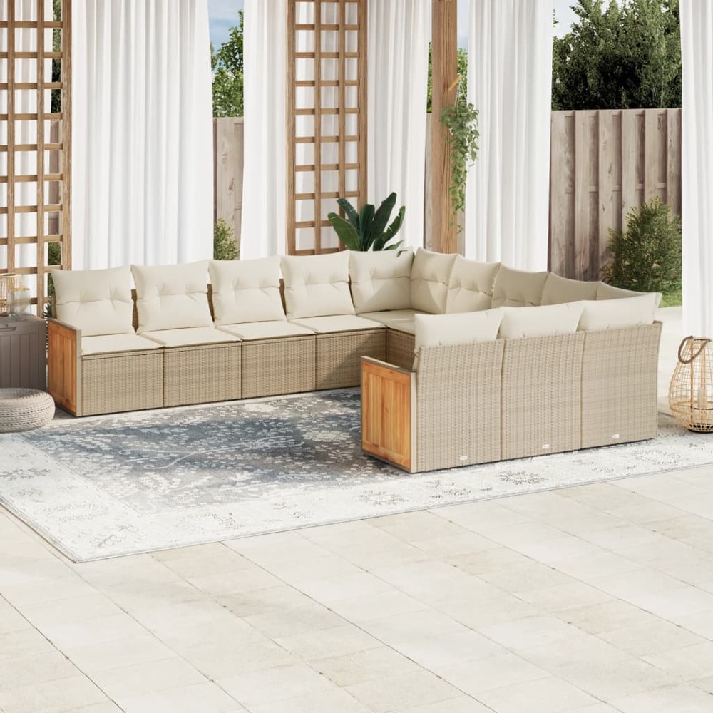 Salon de jardin 11 pcs avec coussins beige résine tressée