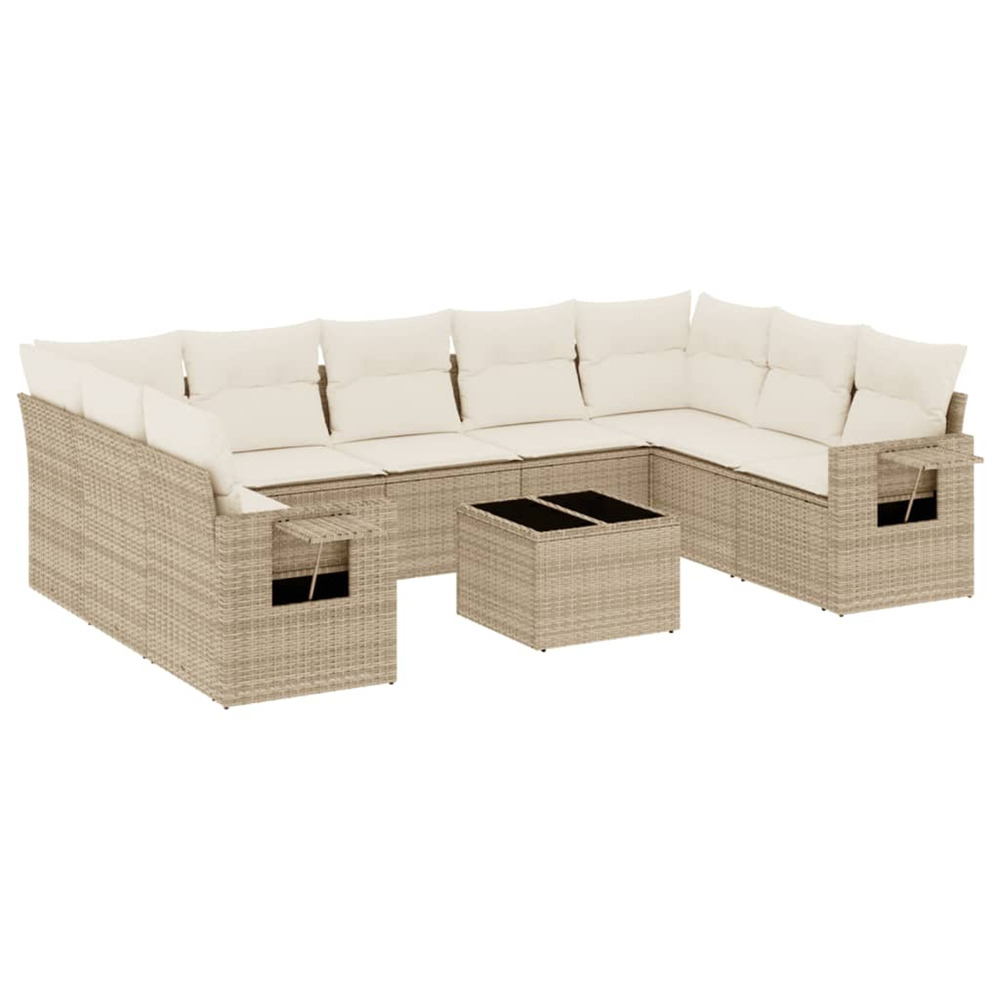 Salon de jardin avec coussins 10 pcs beige résine tressée
