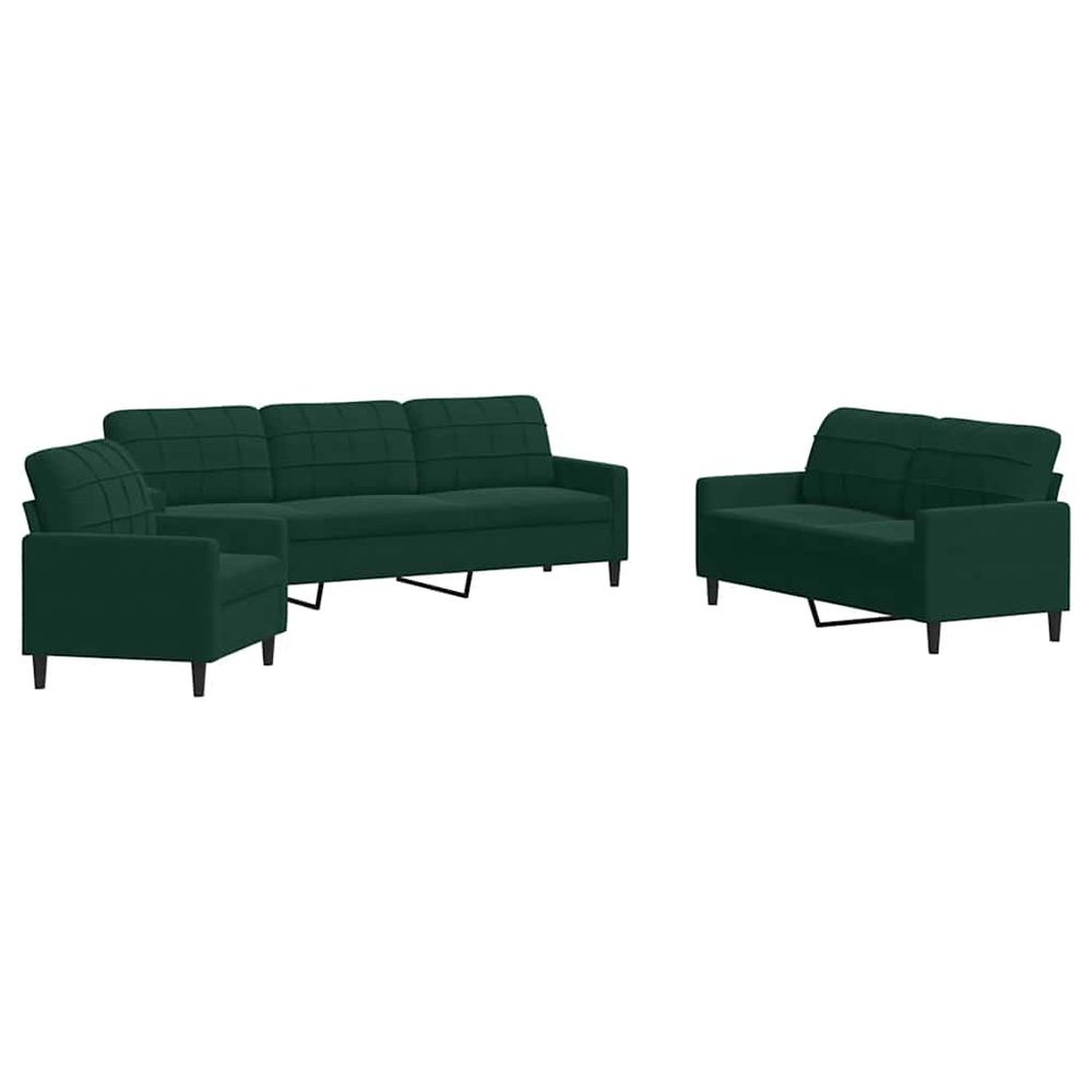 Ensemble de canapés 3 pcs avec coussins vert foncé velours
