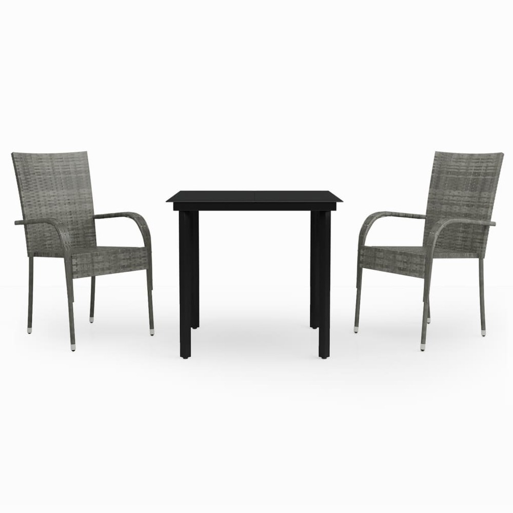 Ensemble à manger de jardin 3 pcs gris et noir