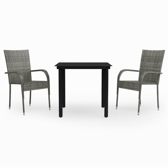 Ensemble à manger de jardin 3 pcs gris et noir