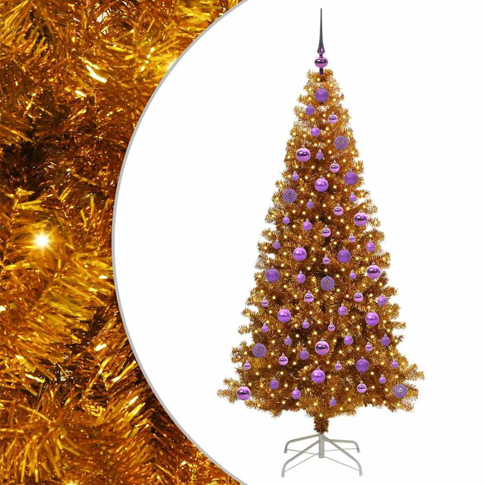 Sapin de noël avec 300 led avec support doré 180 cm pet