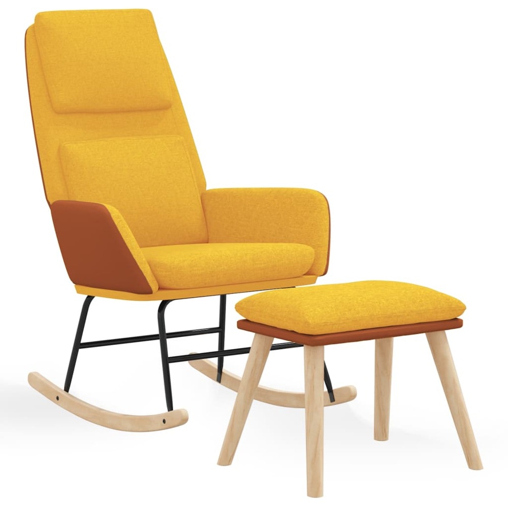 Chaise à bascule avec repose-pied jaune moutarde tissu
