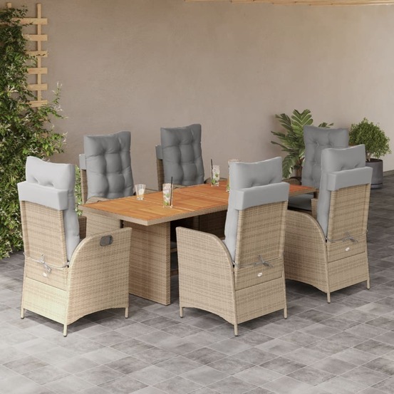 Ensemble à manger de jardin coussins 7 pcs mélange beige rotin