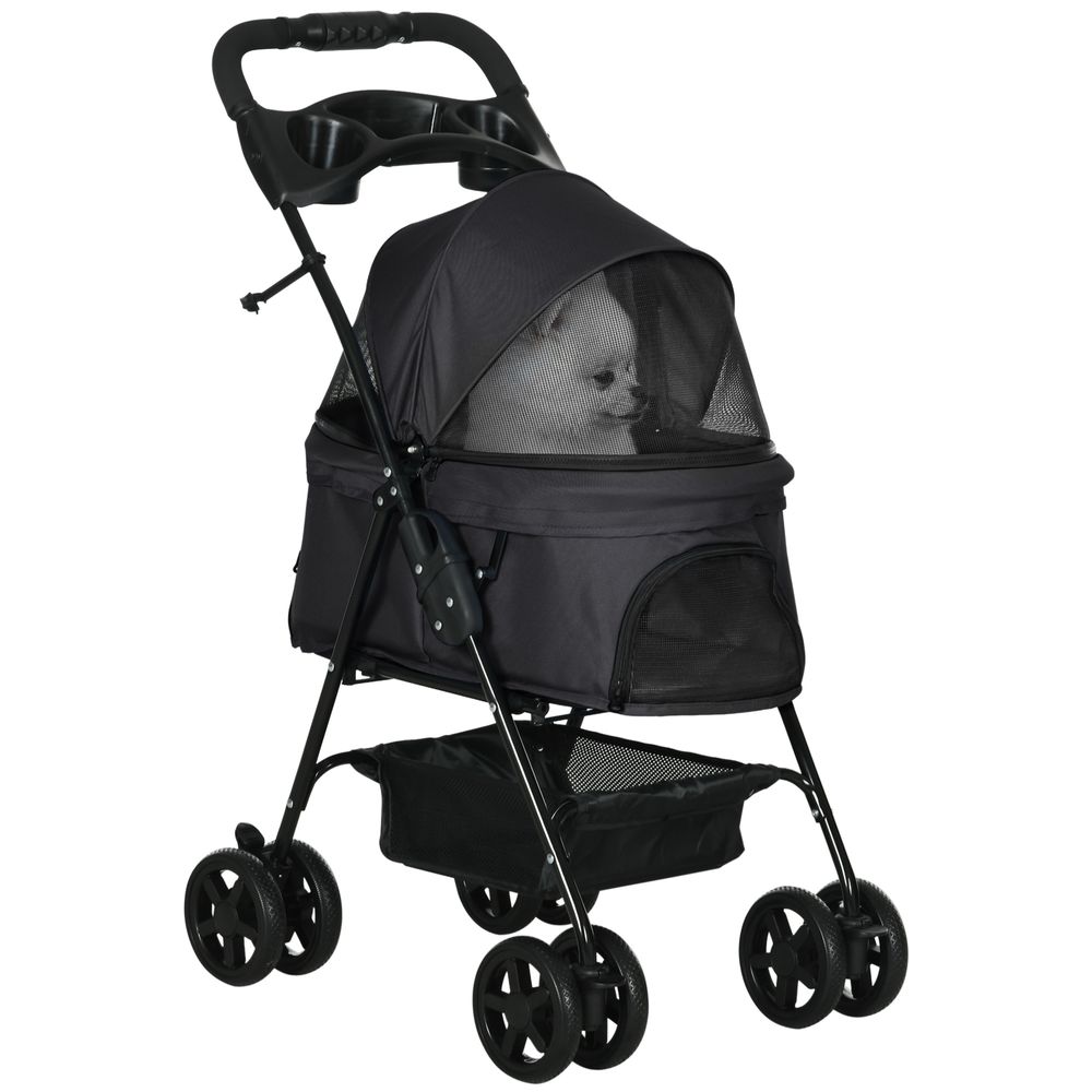 Poussette chien chat acier promenade avec panier rangement pliable 67x45x96cm noir