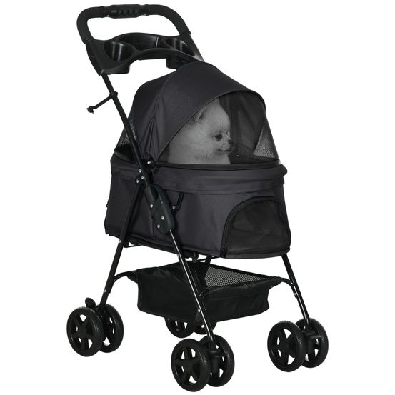 Poussette chien chat acier promenade avec panier rangement pliable 67x45x96cm noir
