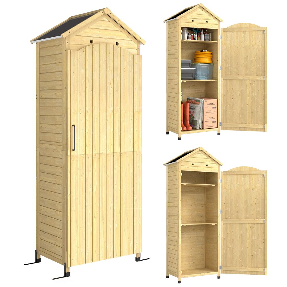 Armoire de jardin bois de sapin rangement outils toit galvanisé 85x58x213cm bois naturel - comfortxl outdoor living