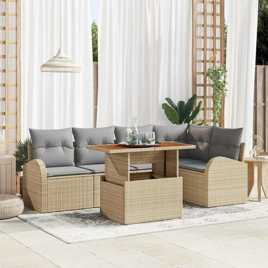Ensemble de canapé de jardin 6 pcs beige poly rotin