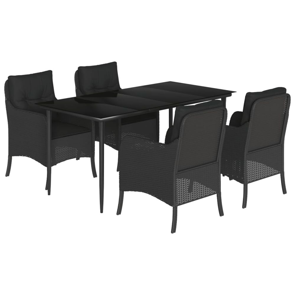 Ensemble à manger de jardin coussins 5pcs noir résine tressée