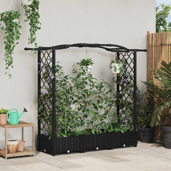 Jardinière surélevée toit courbé et 2 treillis plastique plantes grimpantes 169cm noir