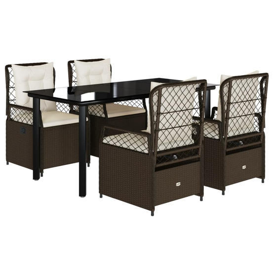 Ensemble à manger de jardin 5 pcs et coussins marron poly rotin