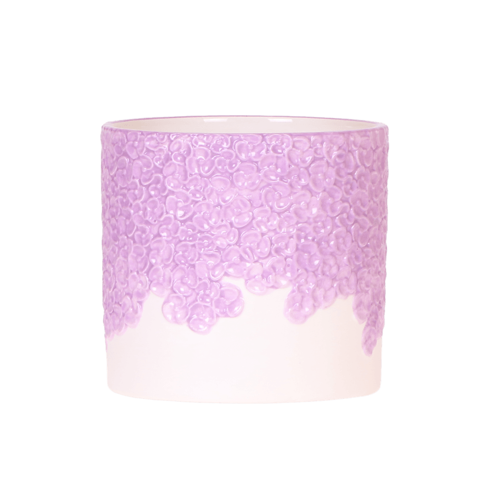 Cache-pot céramique en relief floral - courbes douces et coloris tendres - pot de 12cm - lilas