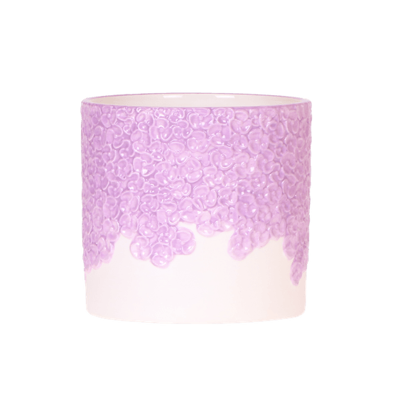 Cache-pot céramique en relief floral - courbes douces et coloris tendres - pot de 12cm - lilas