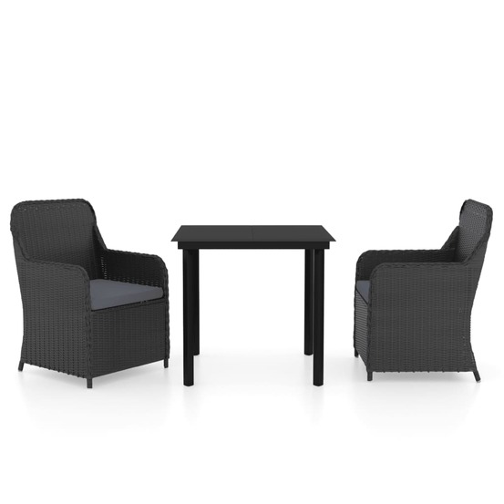 Ensemble à manger de jardin avec coussins 3 pcs noir