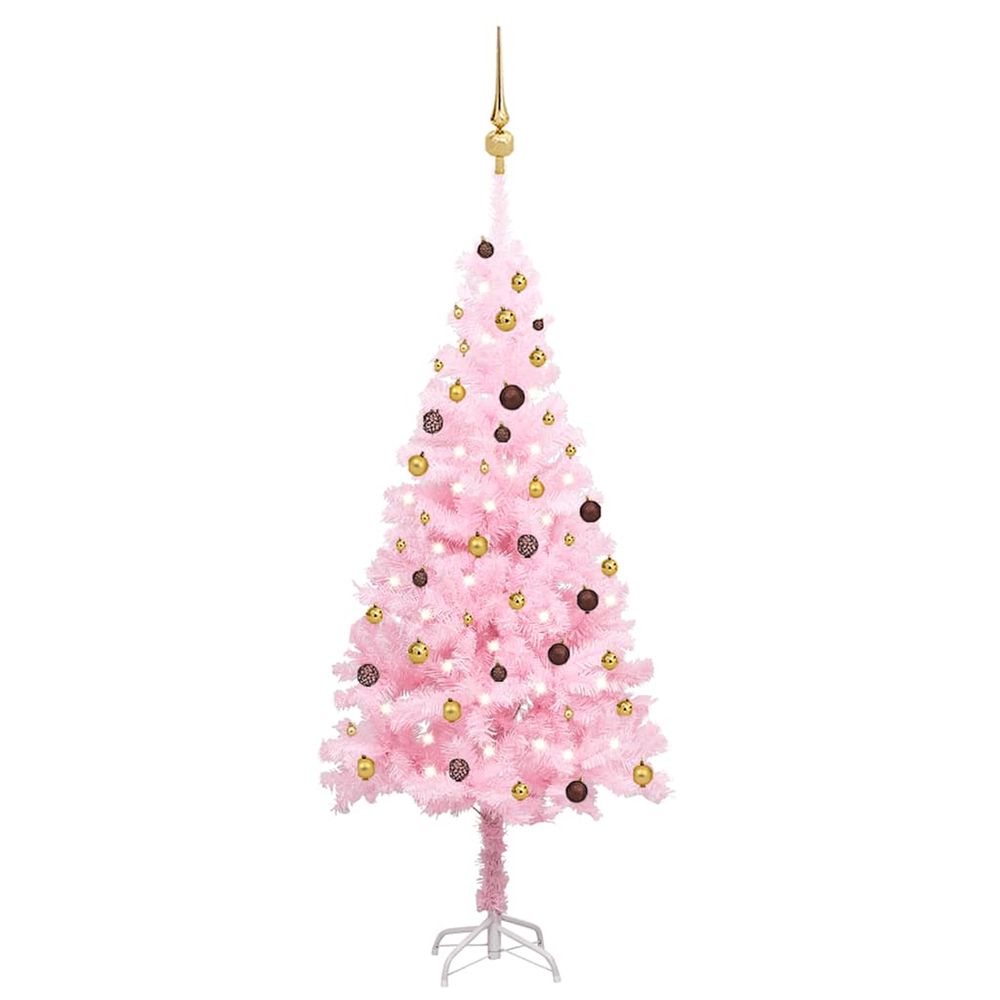 Arbre de noël artificiel pré-éclairé et boules rose 210 cm pvc
