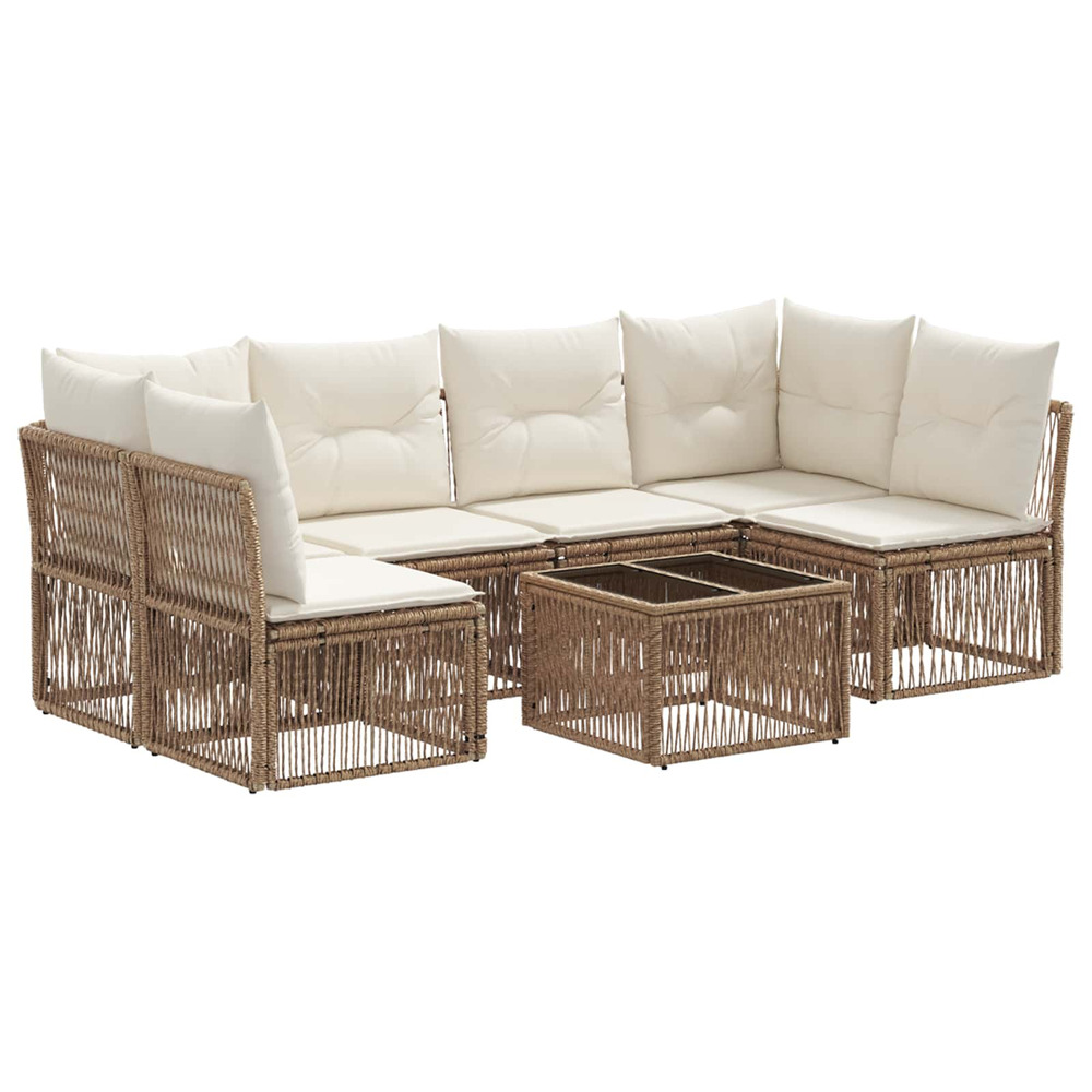 Ensemble de canapé de jardin 7 pcs beige polyrotin