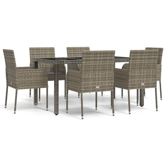 Ensemble à manger jardin et coussins 7 pcs gris rotin
