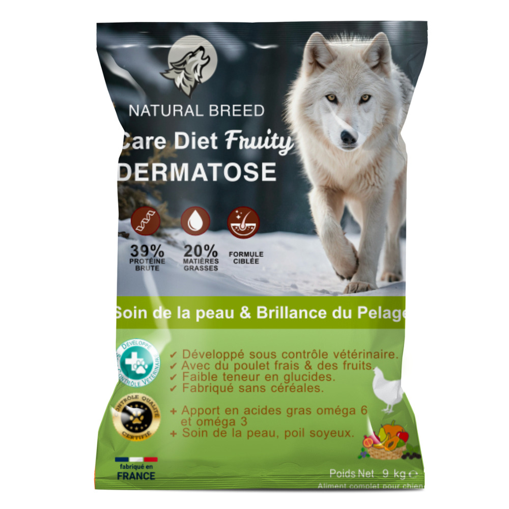 Croquettes pour chien poulet - soutien peau & pelage - sans céréales faibles en glucides - care diet fruity dermatose - 9 kg