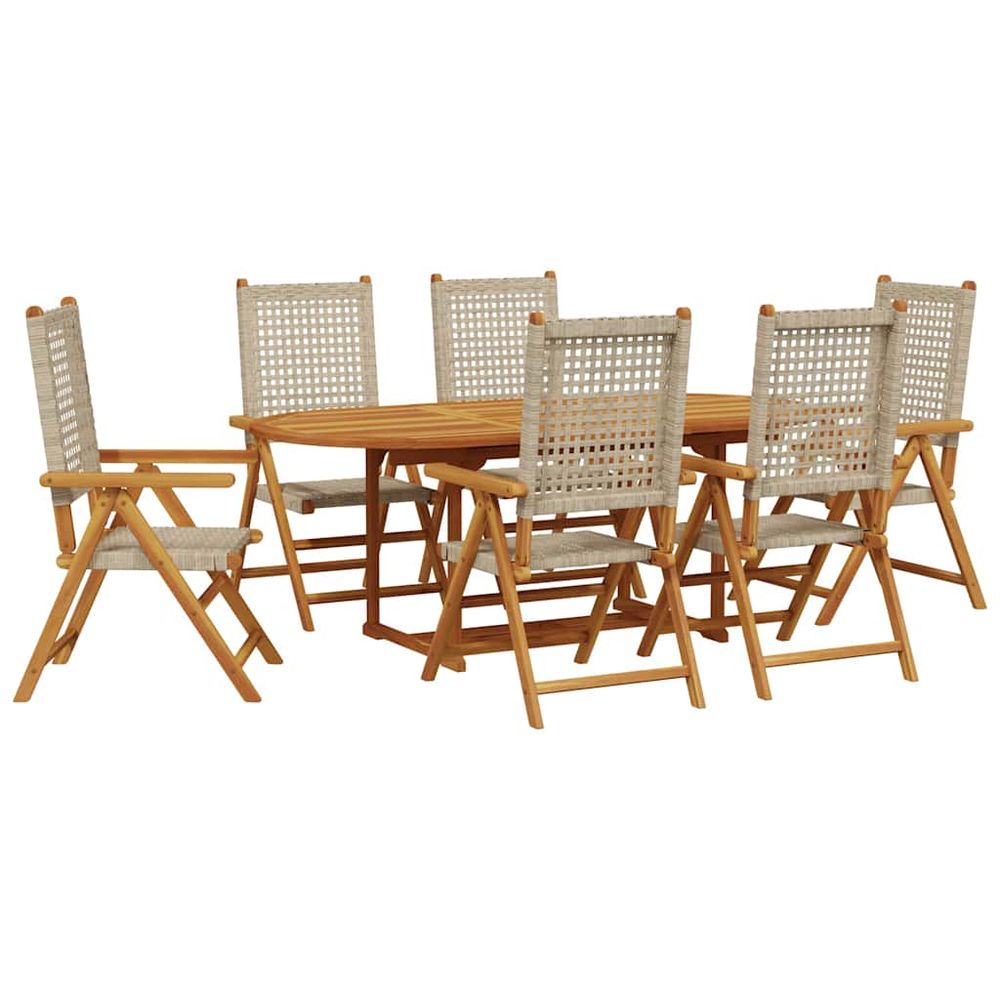 Ensemble à manger de jardin 7 pcs beige rotin et bois massif