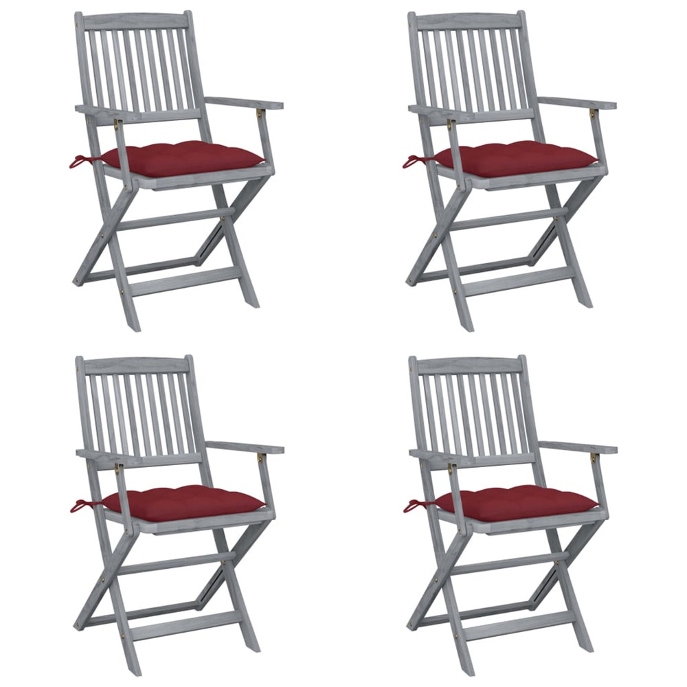Chaises pliables d'extérieur lot de 4 et coussins bois d'acacia