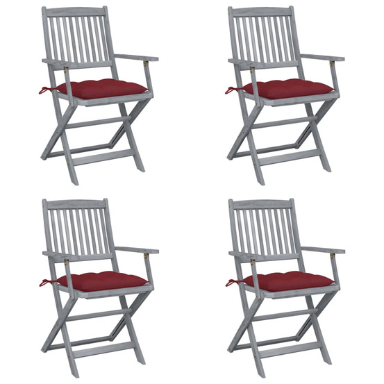 Chaises pliables d'extérieur lot de 4 et coussins bois d'acacia