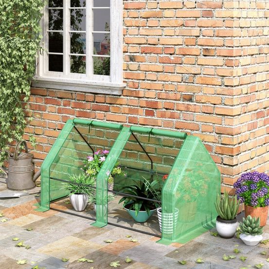 Mini serre de jardin pe renforcé acier 180 x 90 x 90 cm verte potager 2 portes - comfortxl outdoor living