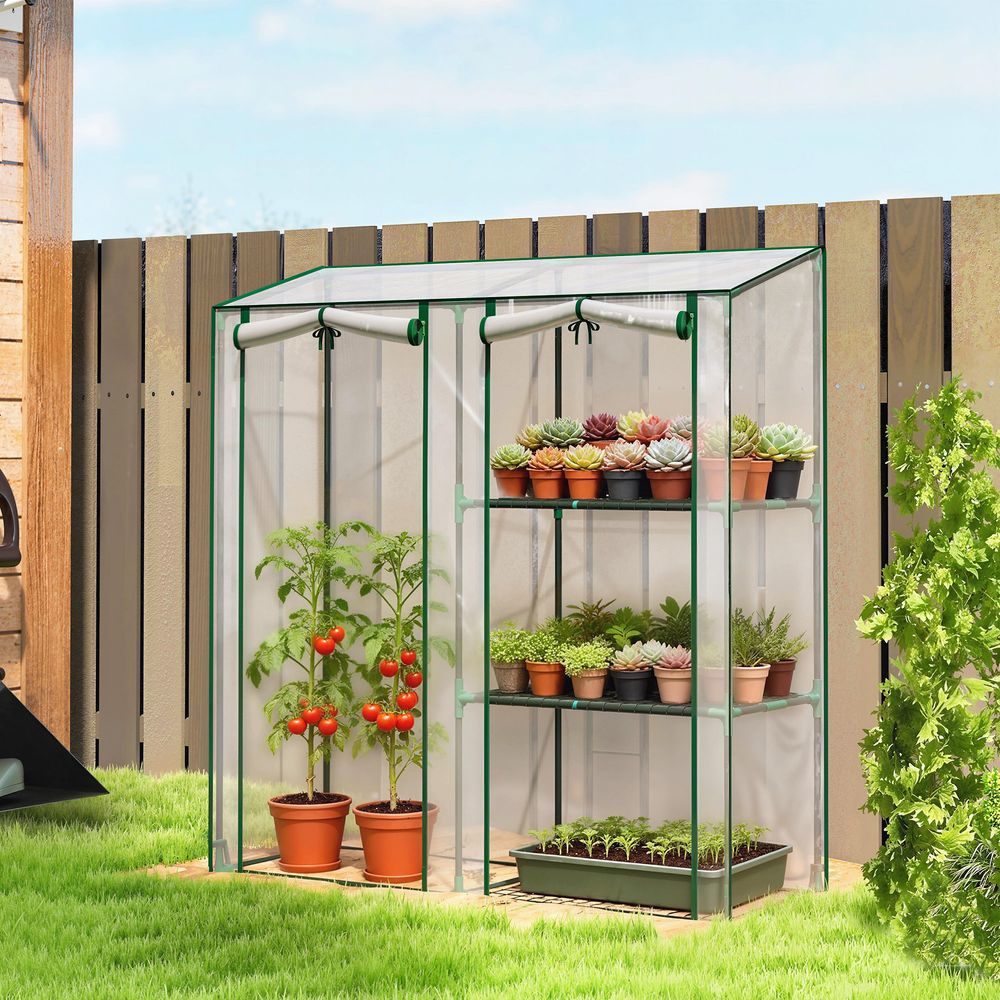 Serre de jardin pvc acier 143 x 45 x 151 cm transparente 3 niveaux 2 portes - comfortxl outdoor living