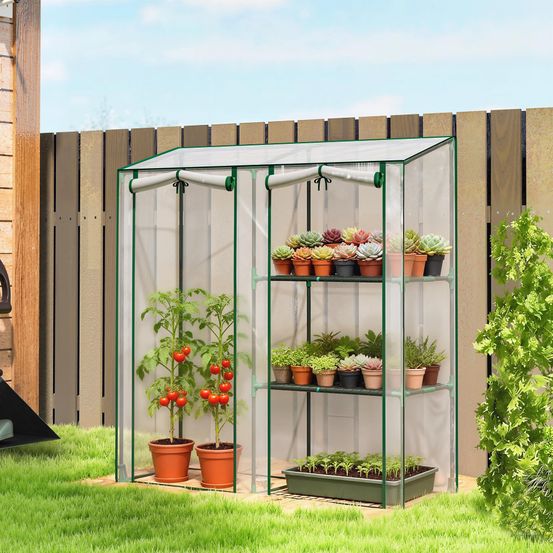 Serre de jardin pvc acier 143 x 45 x 151 cm transparente 3 niveaux 2 portes - comfortxl outdoor living