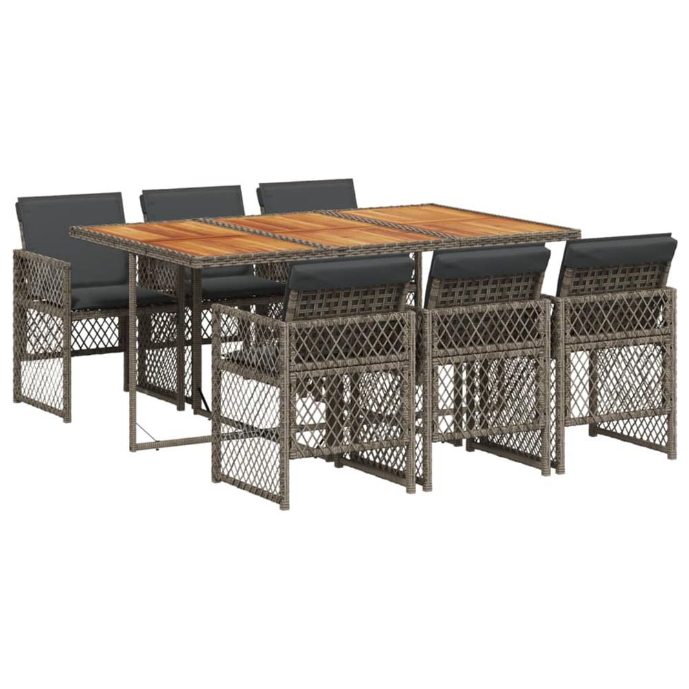 Ensemble à manger de jardin et coussins 7 pcs gris rotin