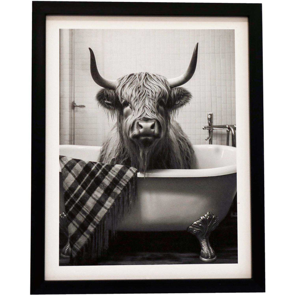 Tableau décoratif noir et blanc cow bath 20 x 25 cm