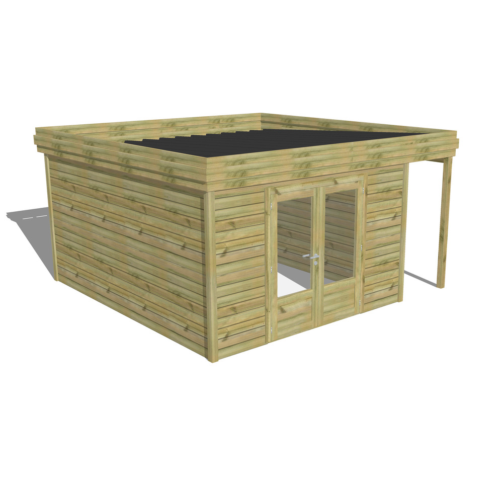 Abri de jardin bois pin traité autoclave 27mm - 4,44x4,34m / 19m2 - bac acier - abri français