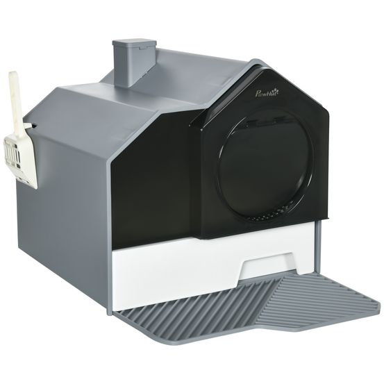 Maison de toilette pour chat design maisonnette bac amovible avec pelle et filtre anti-odeur 47x45x42cm gris