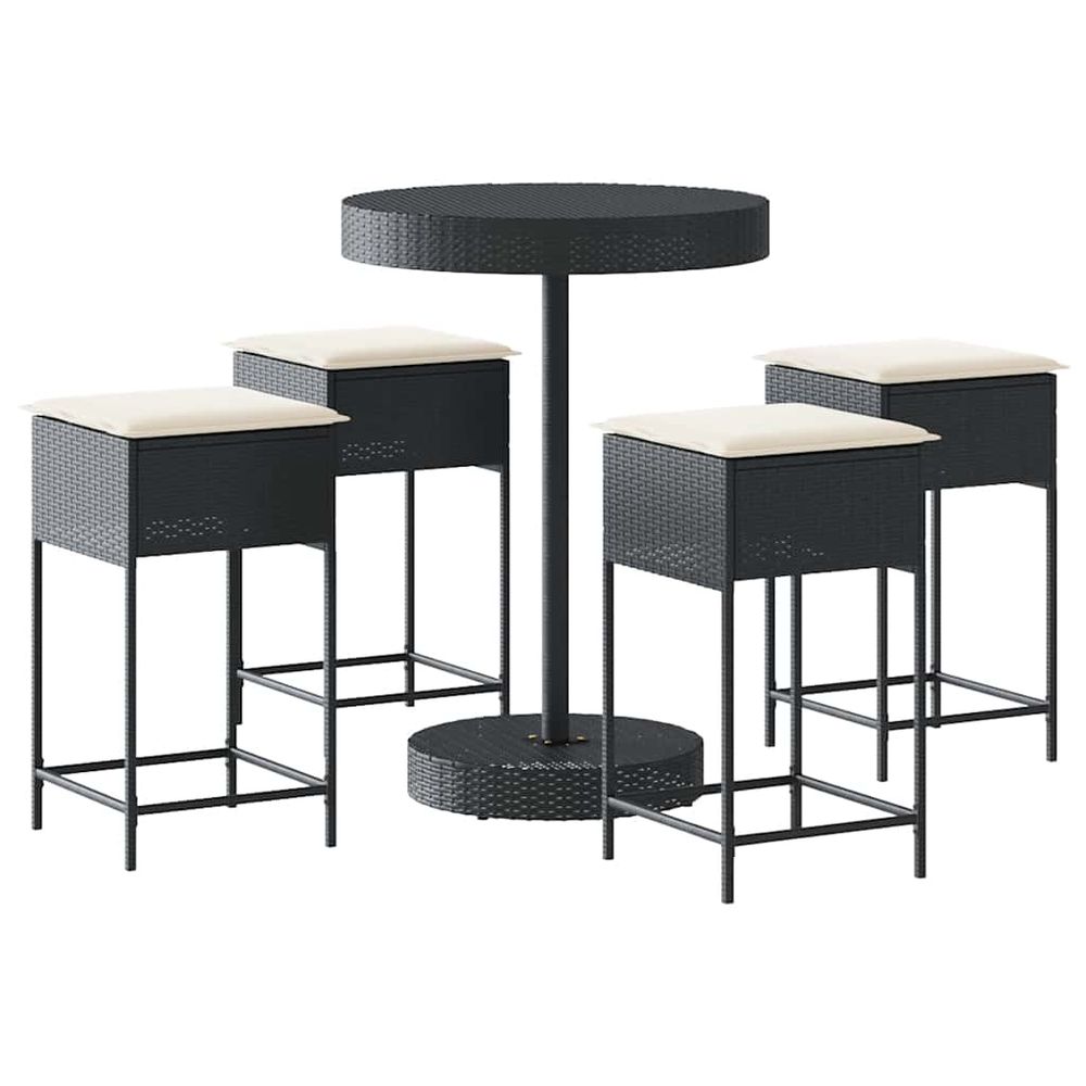 Ensemble de bar de jardin 5 pcs avec coussins noir poly rotin
