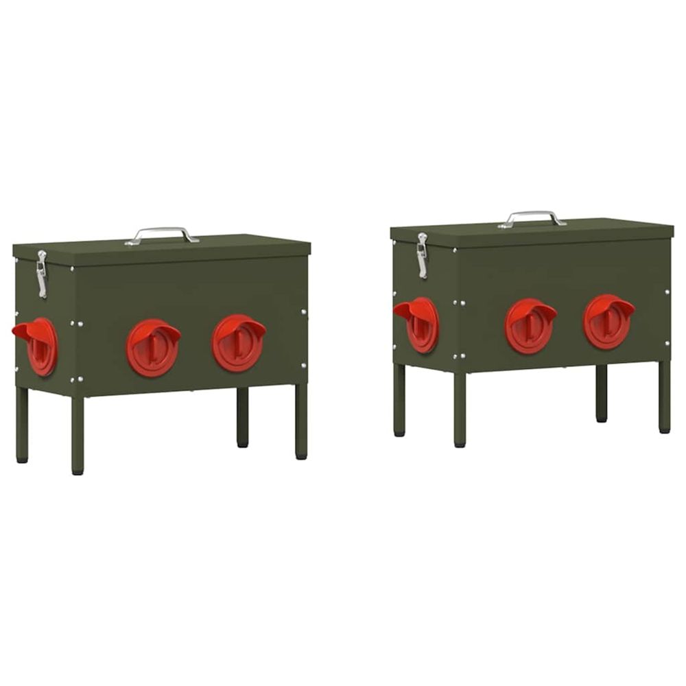 Mangeoire pour poules 2 vert olive 41,5 x 20,5 x 33 cm 15 kg