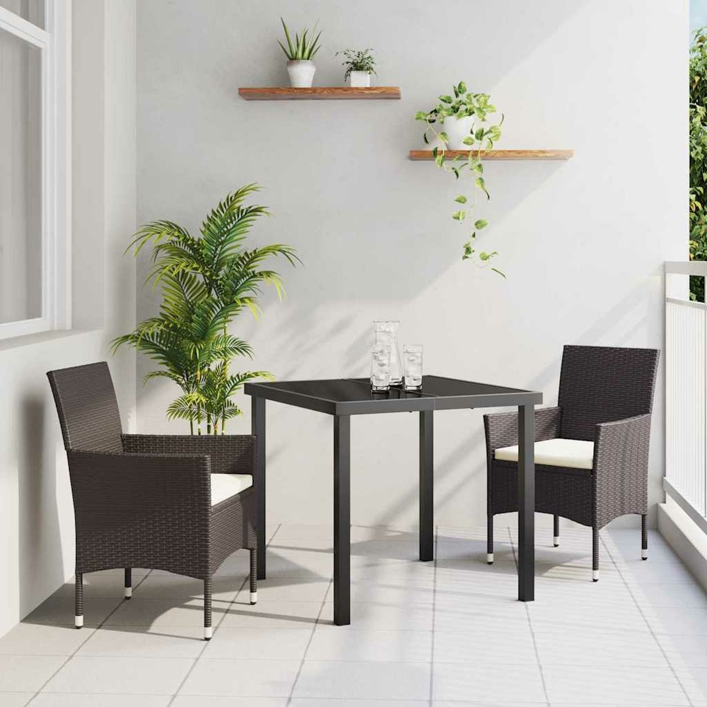 Ensemble de salle à manger pour jardin 3 pcs marron polyrotin