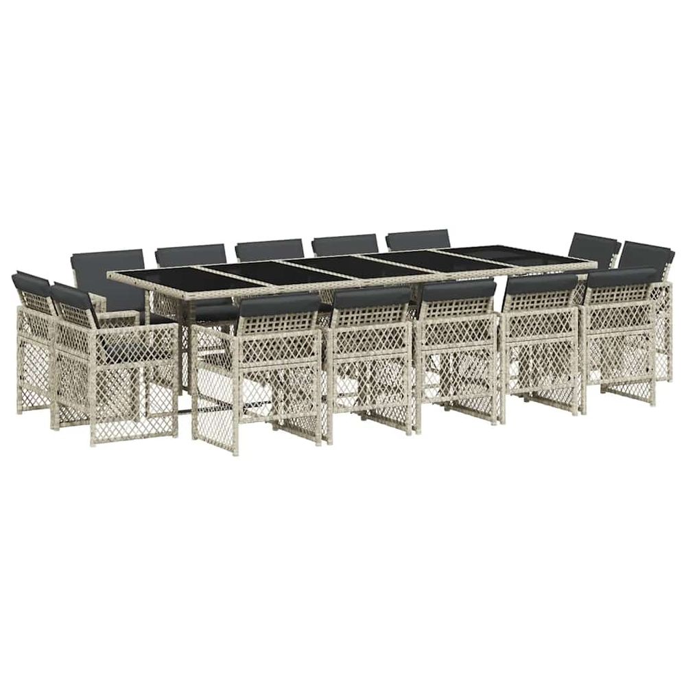Ensemble à manger de jardin et coussins 15 pcs gris clair rotin