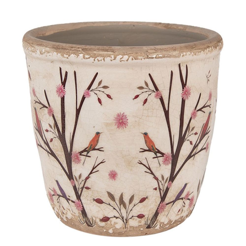 Pot de fleurs beige marron céramique 14x14x13 cm