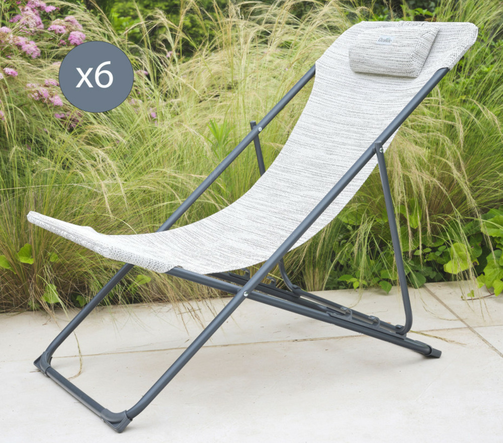 Lot de 6 chiliennes en acier - gris anthracite et chiné - sunny