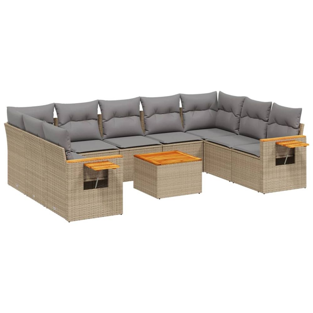 Salon de jardin avec coussins 10 pcs beige résine tressée