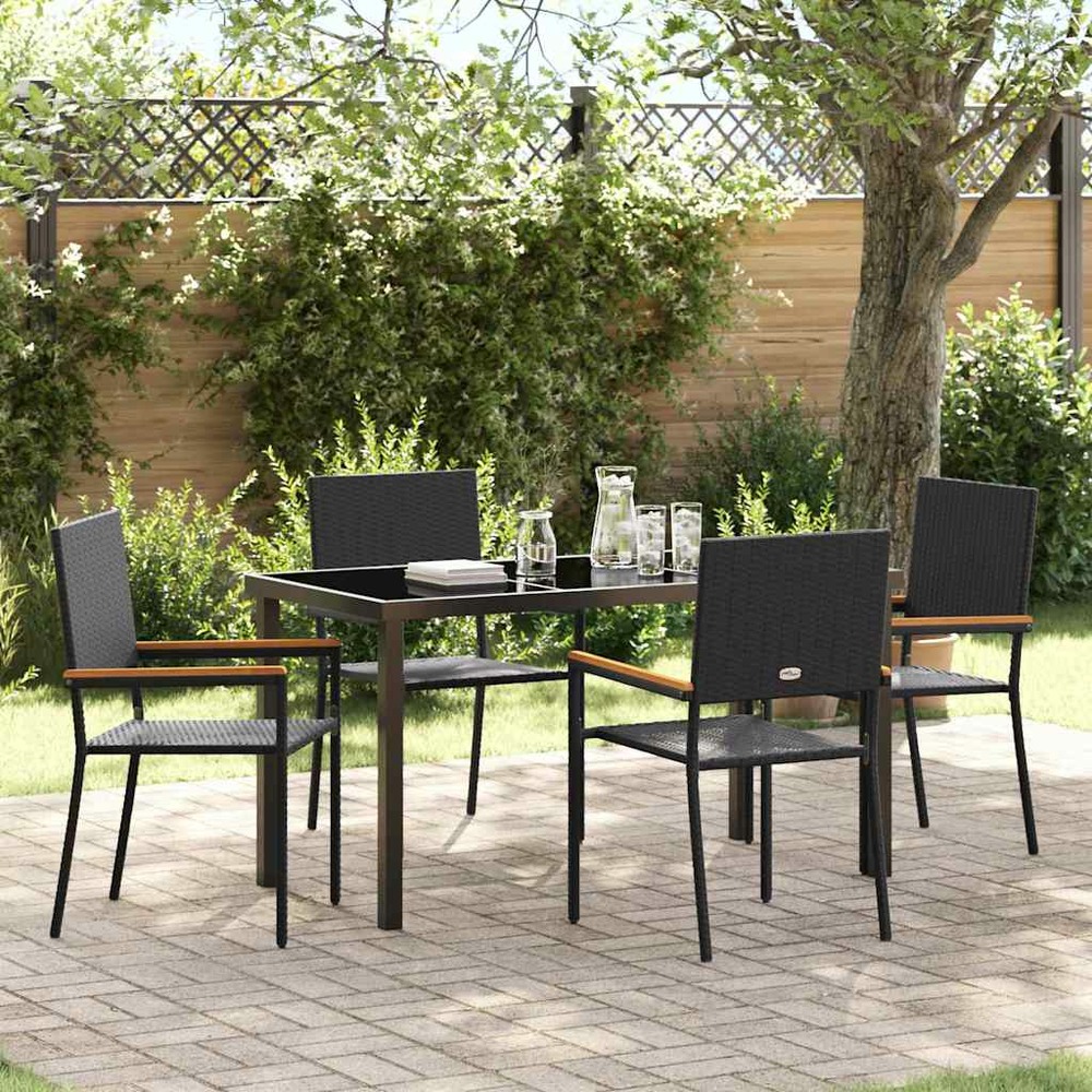 Ensemble de salle à manger pour jardin 5 pcs noir polyrotin