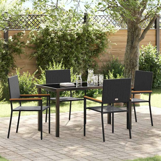 Ensemble de salle à manger pour jardin 5 pcs noir polyrotin