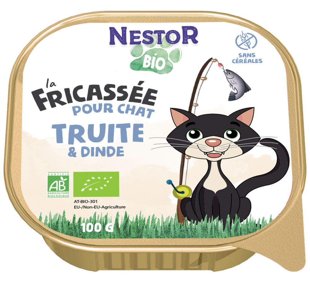 Pâtées sans céréales bio truite & dinde pour chat 100g