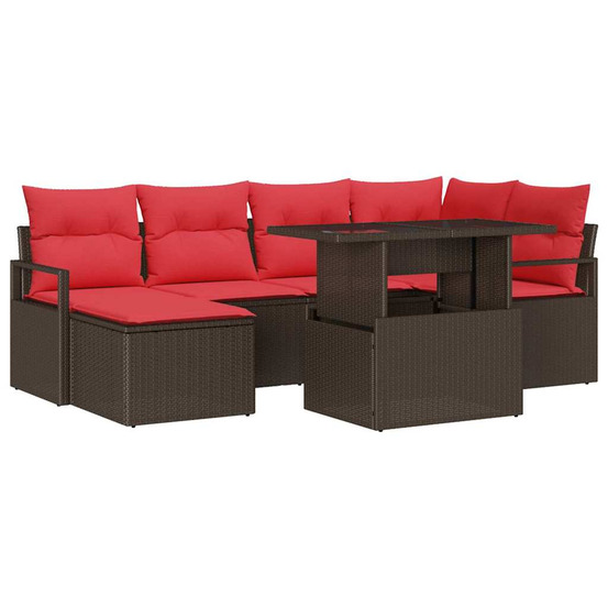 Ensemble de canapé de jardin 7 pcs marron et rouge poly rotin