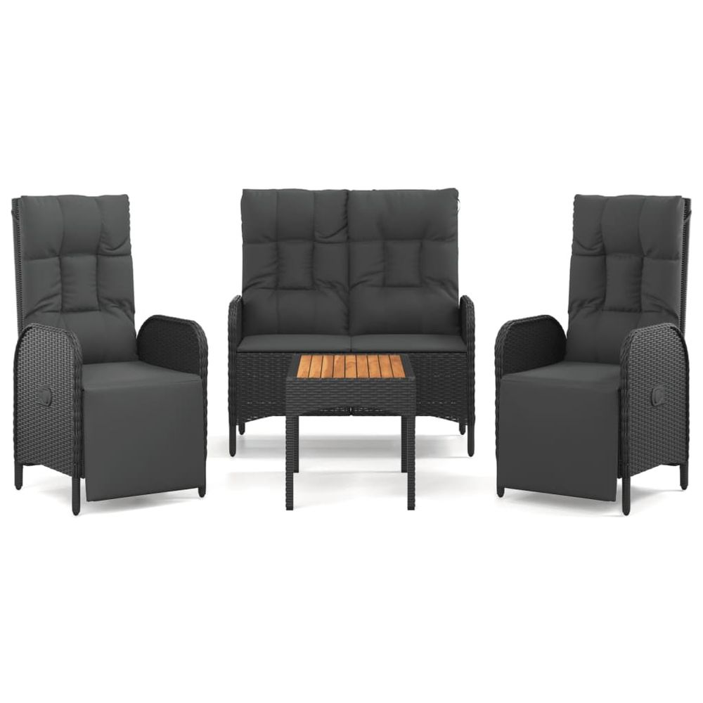 Ensemble à manger de jardin 4 pcs avec coussins noir