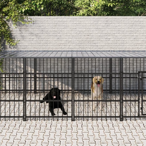 Chenil d'extérieur avec toit pour chiens acier 15,02 m²