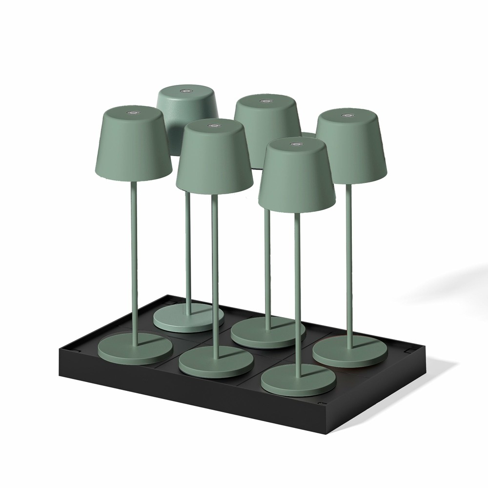 6 lampes led avec plateau de chargement kelly vert metal h38cm