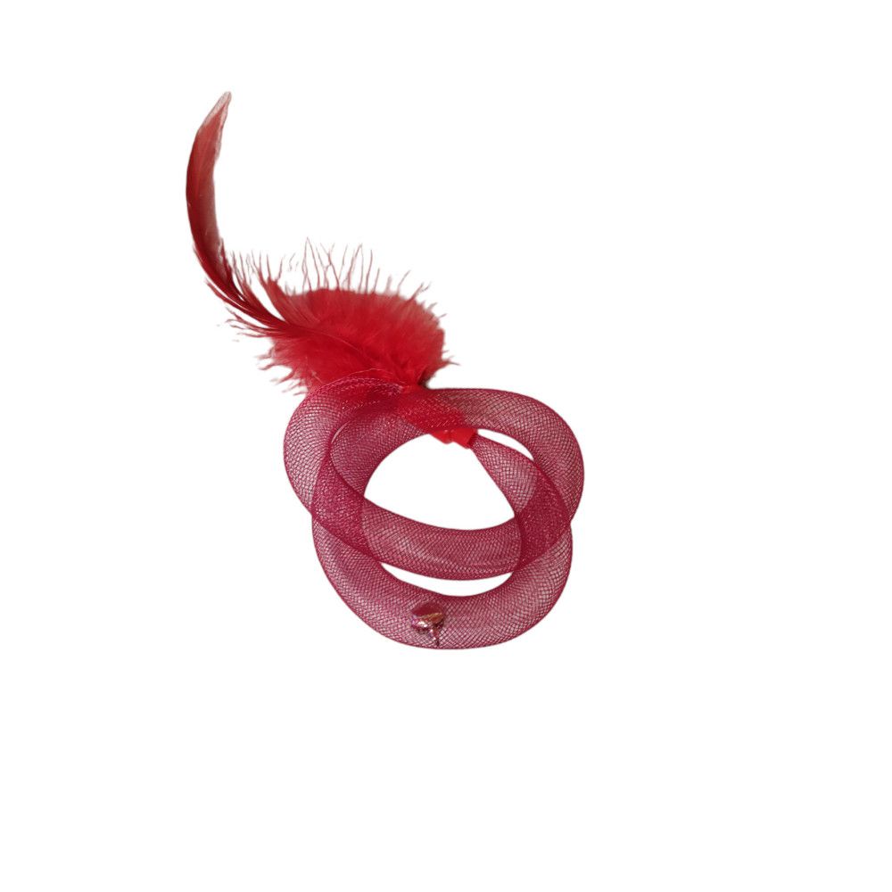 Jouet pour chat tube en polyester avec plumes et clochette, rouge